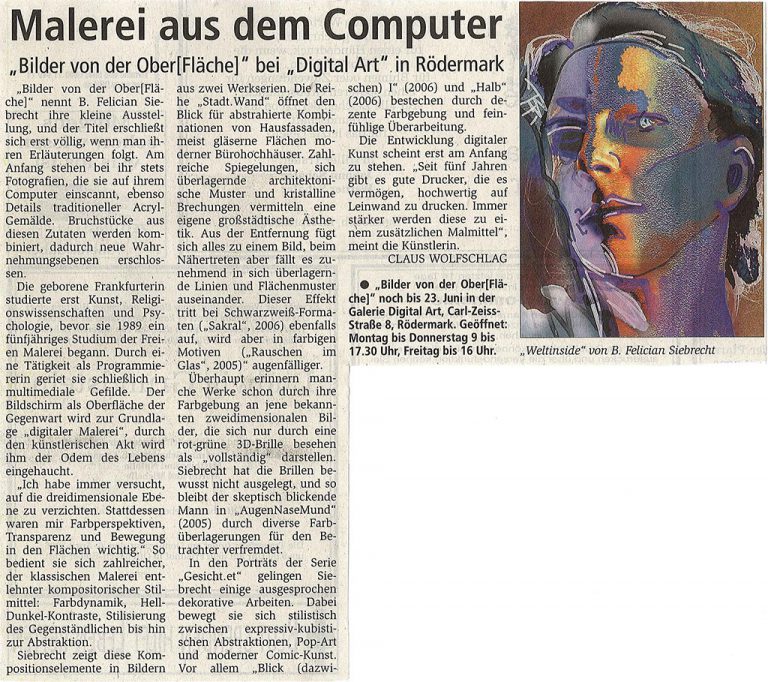 Malerei auf dem Computer, Offenbach Post 04.04.2006