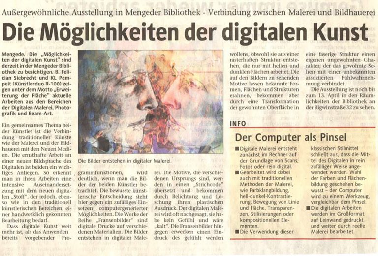 Erweiterung der Fläche: Die Möglichkeiten einer Digitalen Kunst, Westfälische Rundschau, 07.03.2007