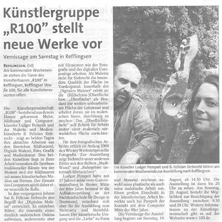 1. Haus-und Atelierausstellung Künstlerhaus R100, Iserlohner Kreisanzeiger