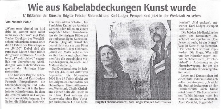 Ausstellungseröffnung, Werk°Stadt Witten, „17 refurbished“, WAZ 27.03.2007